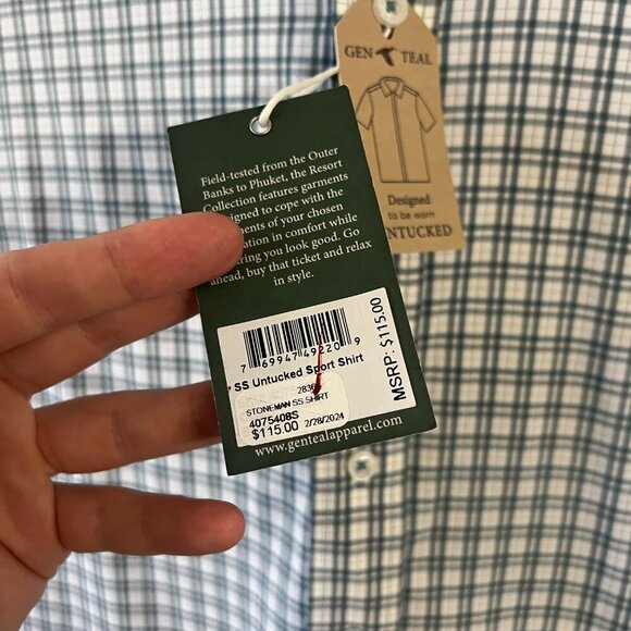 812 NWT Genteal Button Up Short Sleeve Shirt Size Small Color Blue White - Picture 3 of 5